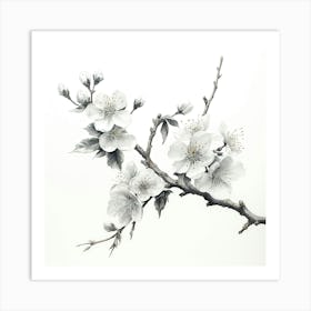 Ink Cherry Blossoms Branches 9 Art Print