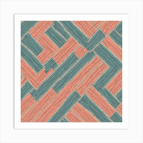 Wood Strips Dusty Teal, muted Coral, 211 Art Print