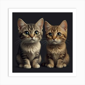 Isometric cute adorable big eyes spacecat male and a female kawaii cat, teasing mood, professional graphics, clipart for t-shirt print 122 Art Print