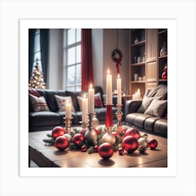 Christmas Decorations On Table In Living Room Mysterious Art Print