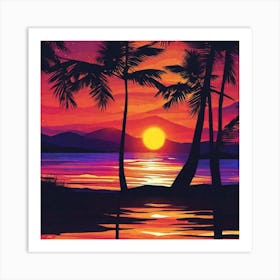 Sunset With Palm Trees 7 Art Print