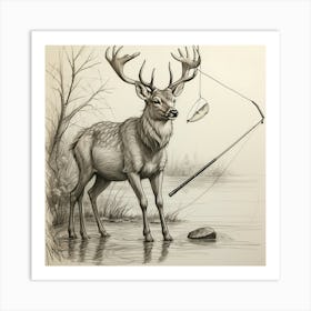 Deer Fishing 14 Art Print