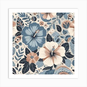 Scandinavian style, Pattern with Hibiscus flowers 1 Art Print