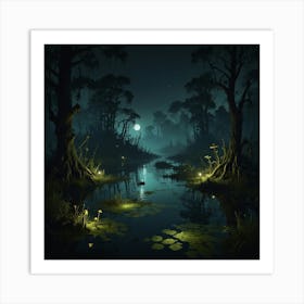 Dark Forest At Night 5 Art Print