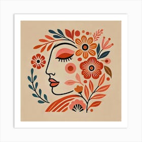 woman portrait with flower head crown Art Print