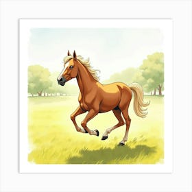 Horse Running In A Field Art Print