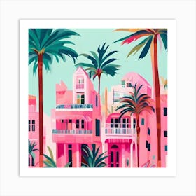 Pink Houses In Palm Trees Art Print