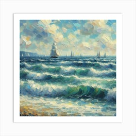 Sailboats On The Sea, Acrylic Painting Style Art Print