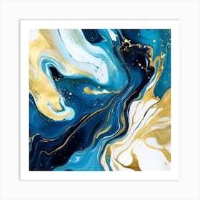 Gold And Blue Abstract Painting 1 Art Print