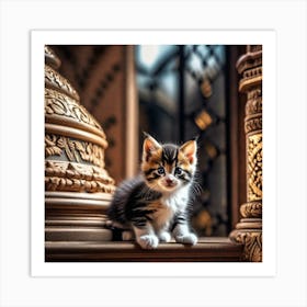 Kitten Sitting On A Pillar Art Print