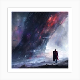 Man Walking Through A Cave Art Print