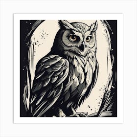 Owl black and white Art Print