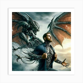 Man And A Dragon Art Print