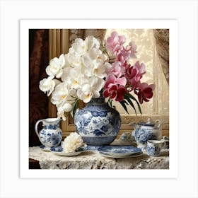 Blue And White Orchids Art Print