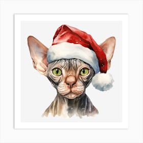 Sphynx Cat In Santa Hat 3 Art Print