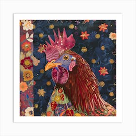 Patchwork Quilted Leghorn Chicken 1 Art Print