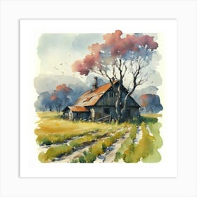 Watercolor Of A Farmhouse Art Print