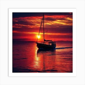 Sailboat At Sunset 32 Art Print