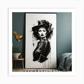 Lady In Black Hat Art Print