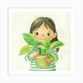 Little Girl Holding A Plant 1 Art Print