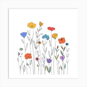 Hand Drawn Wildflowers Line Art 15 Art Print