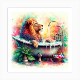 Bathing Lion Art Print