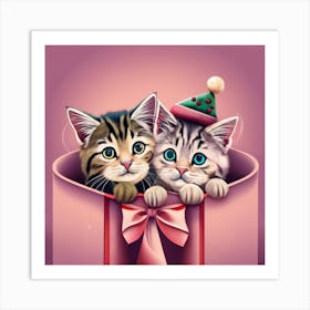 Two Kittens In A Gift Box Art Print