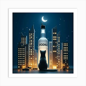 Vodka Bottle At Night Art Print