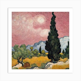 Pink Sky Van Gogh Style Art Print