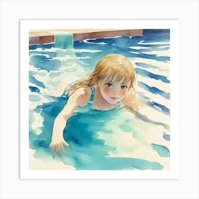 Girl Swimming In The Pool Art Print