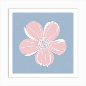 A White And Pink Flower In Minimalist Style Square Composition 176 Art Print