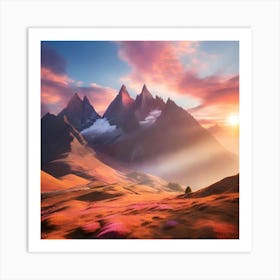 Sunset In The Mountains Landscape Art Print