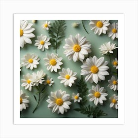 Daisies On Green Background 1 Art Print