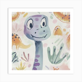 Cute Muted Diplodocus Dinosaur 4 Art Print