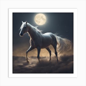 White Horse In The Moonlight Art Print