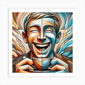 Smiling man. Touch like picasso work. Art Print