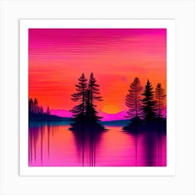 Sunset In The Forest Art Print