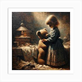 Little Girl With Teddy Bear Art Print Art Print