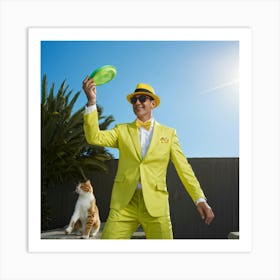 A Fashionable Adult Businessman In A Green Summer Suit Coupled With A Vibrant Yellow 3 Piece Access (4) Art Print