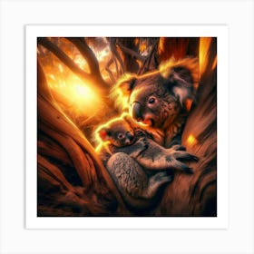 Baby And Mother Koalas Art Print