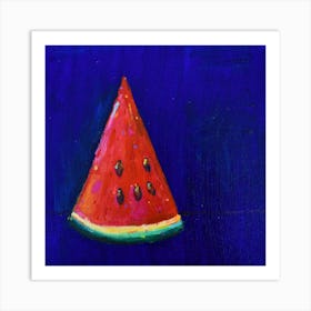 Watermelon On Blue Square Art Print
