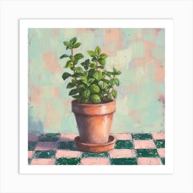 Potted Herb Pastel Checkerboard 4 Art Print