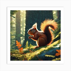 Red Squirrel In The Forest 16 Art Print