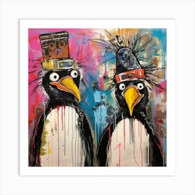 Abstract Crazy Whimsical Penguins 1 Art Print