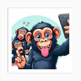 Monkeys Taking A Selfie Art Print