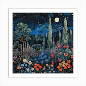 William Morris Inspired Night Garden Art Print