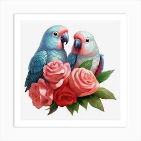 Parrots And Roses 11 Art Print