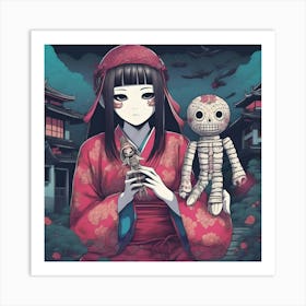 Anime Girl Holding A Doll Art Print