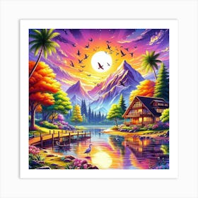 Sunset By The Lake Art Print