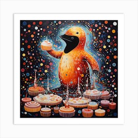 Penguin With Cupcakes Art Print